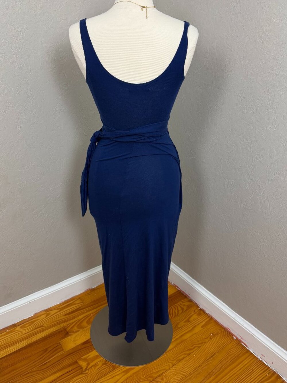 Reformation Jeans Navy Knit Wrap Slit Midi Dress - Picture 3 of 7